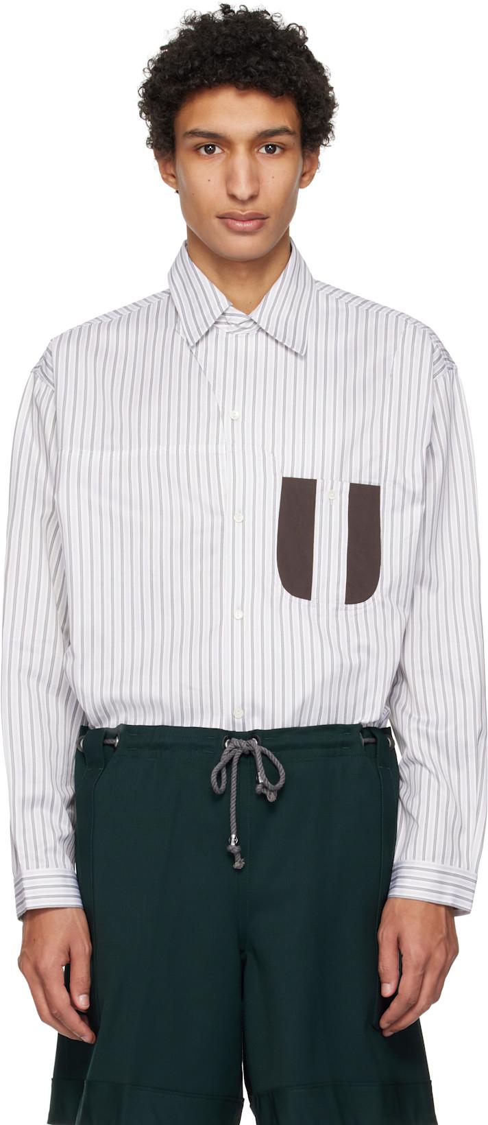 White & Khaki Veca Panelled Shirt by KIKO KOSTADINOV