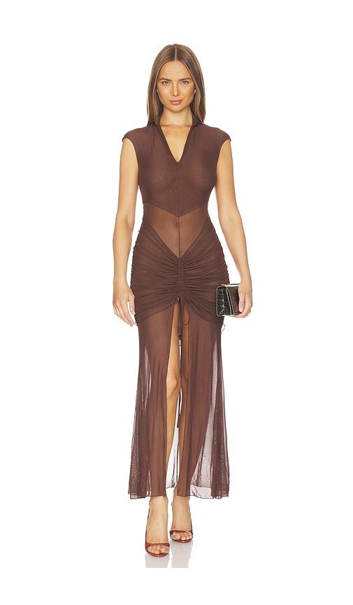 Kim Shui Anai Mesh Dress in Brown by KIM SHUI