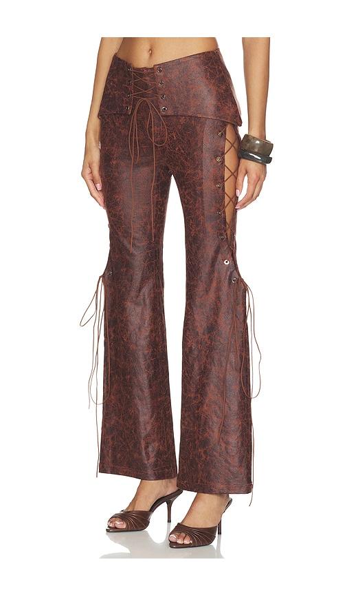 Kim Shui Lace Up Pant in Brown by KIM SHUI