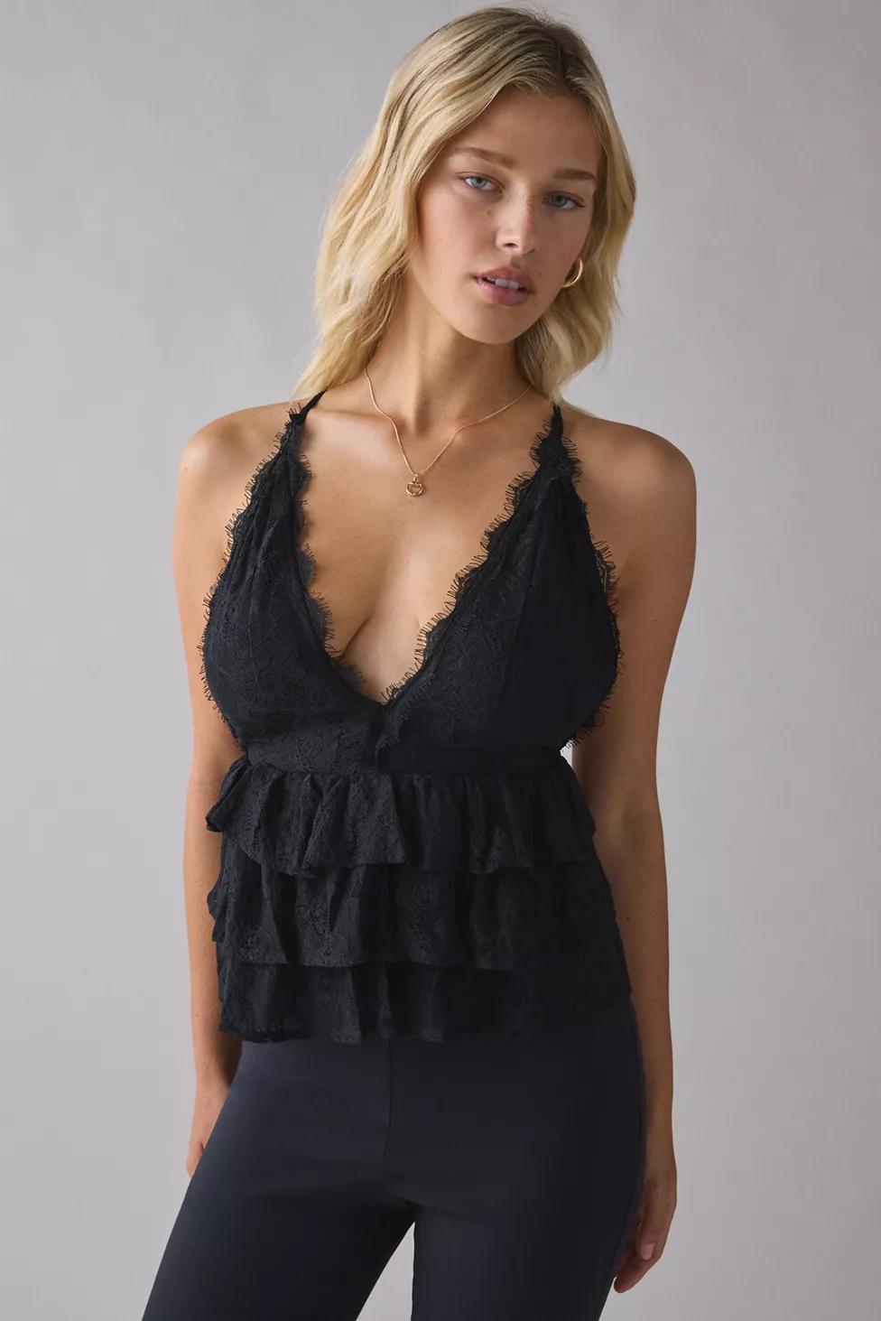 Kimchi Blue Antoinette Plunging Tiered Lace Babydoll Cami by KIMCHI BLUE
