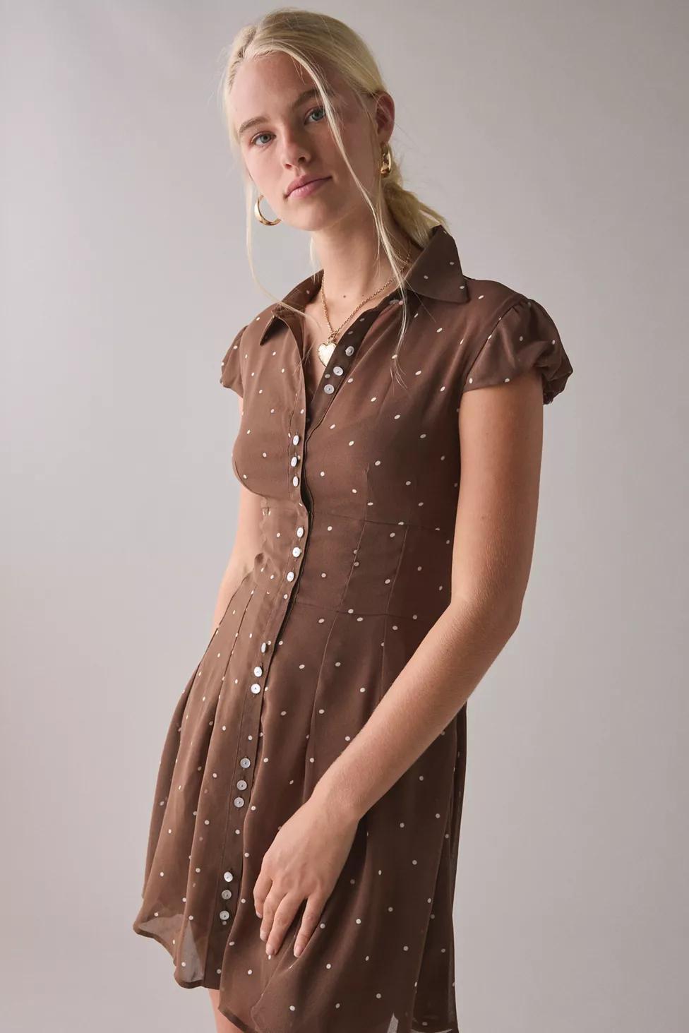Kimchi Blue Anya Drop Waist Button-Front Mini Dress by KIMCHI BLUE