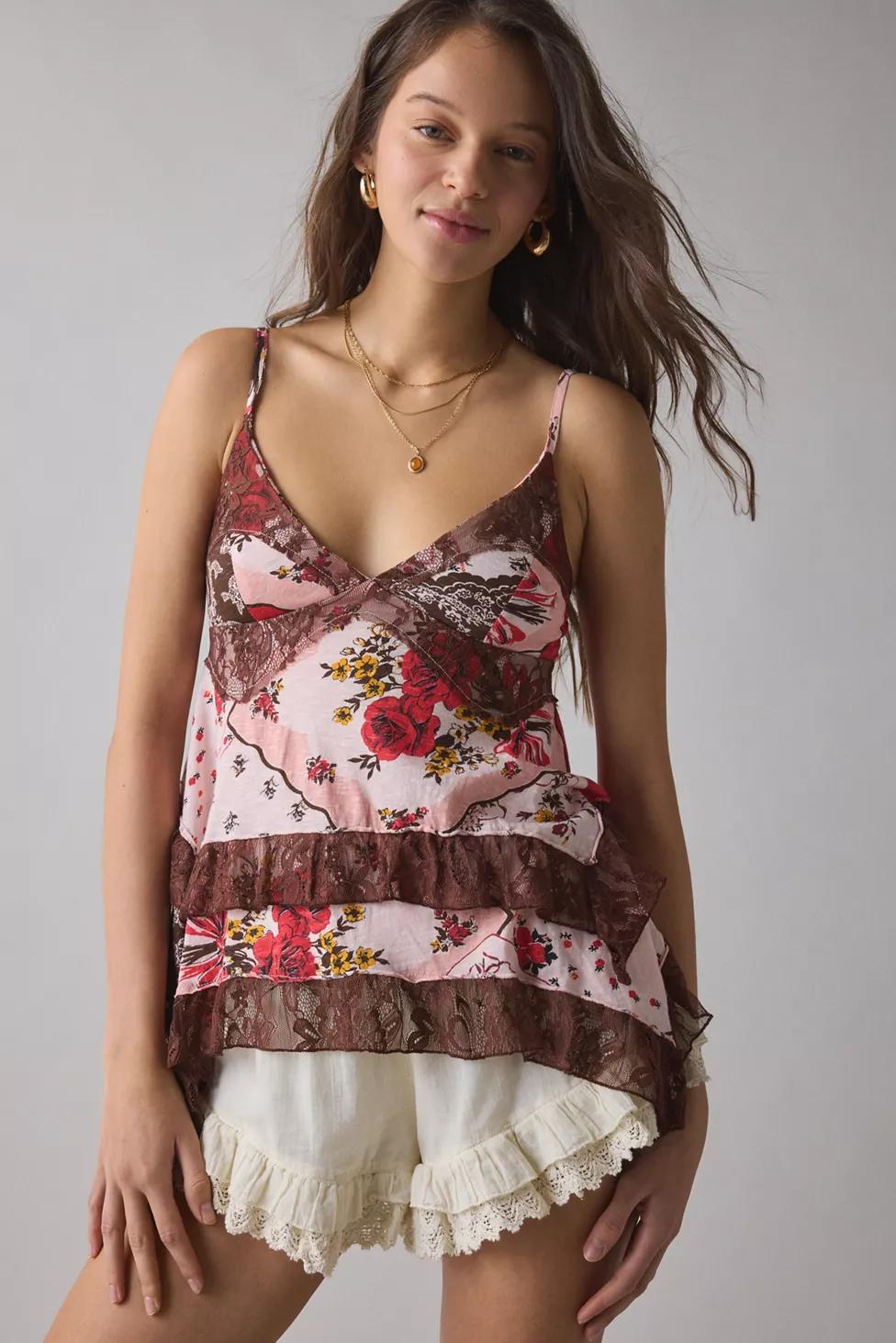 Kimchi Blue Asterid Lace Trim Asymmetric Babydoll Cami by KIMCHI BLUE