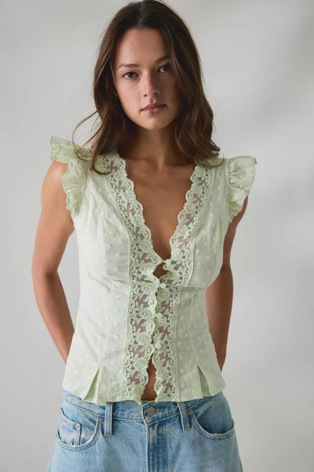Kimchi Blue Aurelia Lace Trim Flutter Sleeve Blouse by KIMCHI BLUE