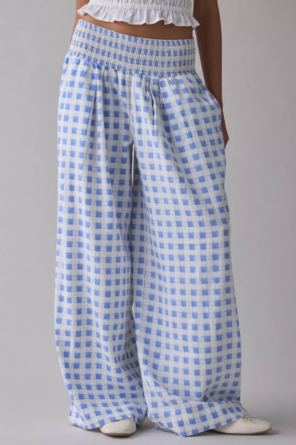 Kimchi Blue Caroline Smocked Wide Leg Linen-Blend Pant by KIMCHI BLUE