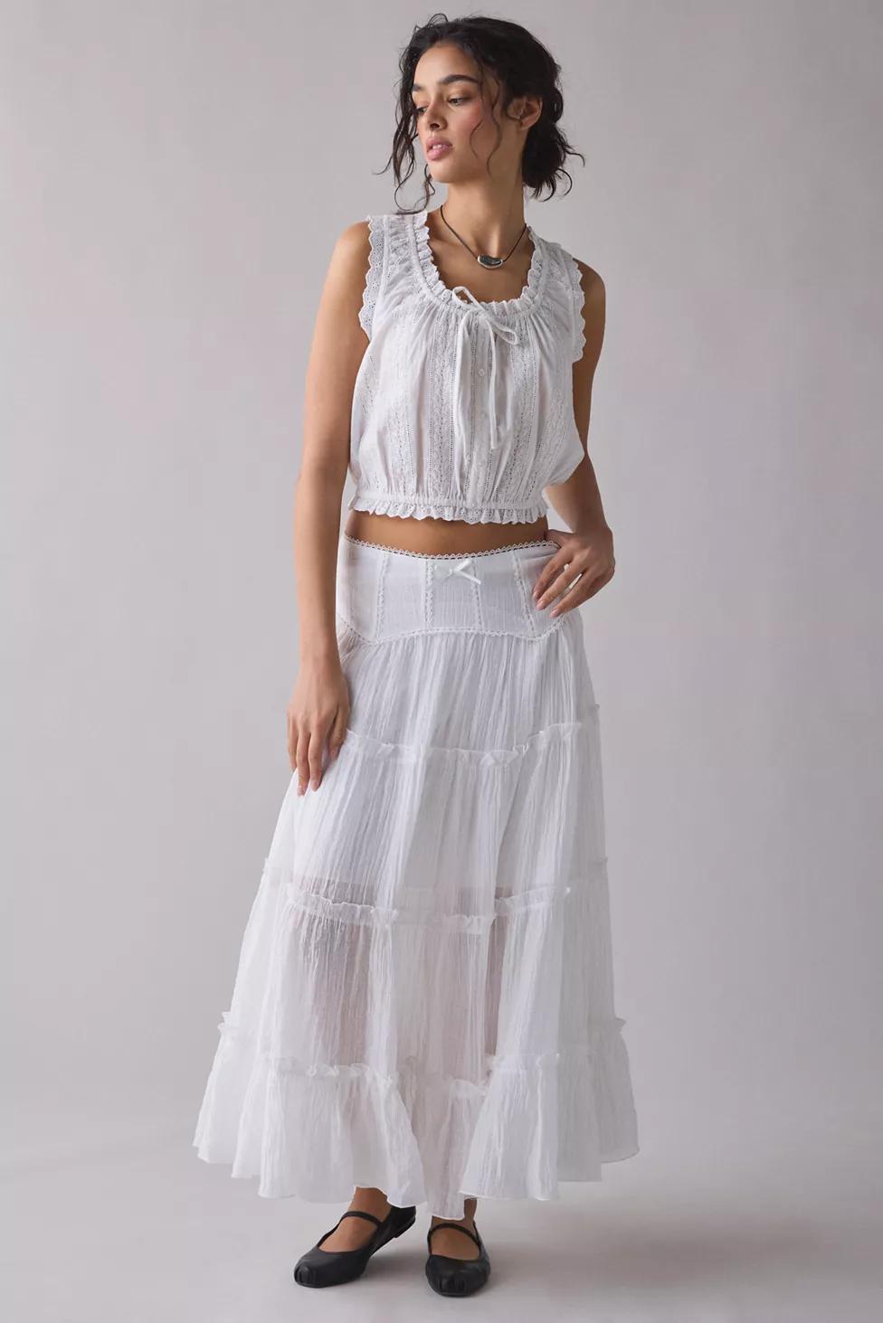 Kimchi Blue Charlie Lace Trim Semi-Sheer Tiered Maxi Skirt by KIMCHI BLUE