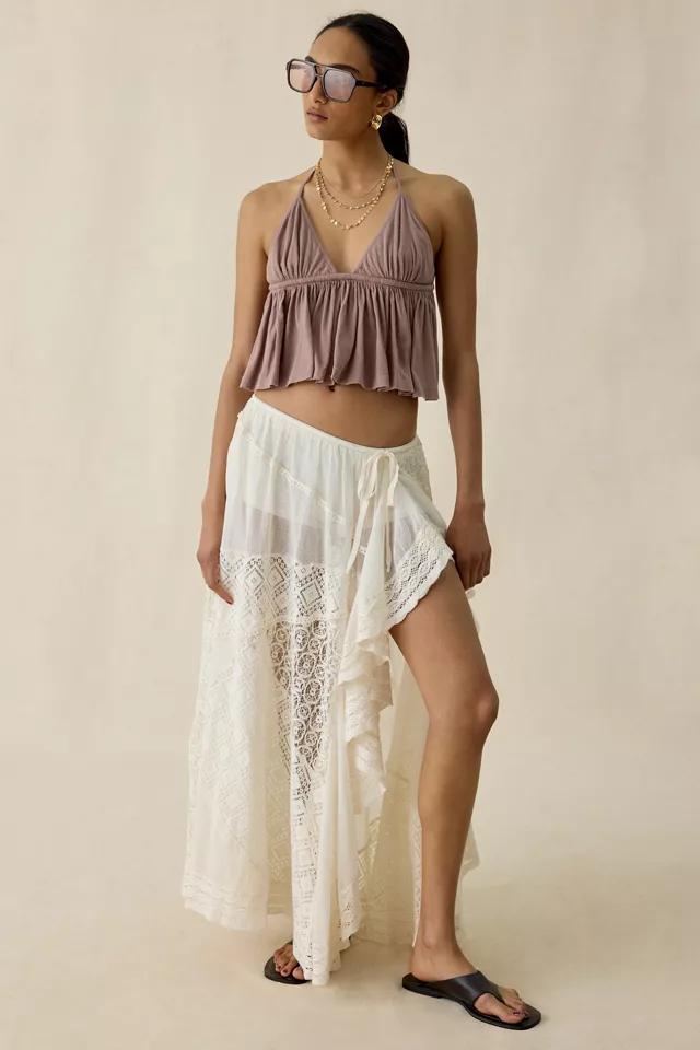 Kimchi Blue Crush On You Sheer Lace Trim Asymmetric Ruffle Maxi Skirt by KIMCHI BLUE