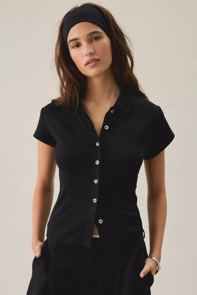 Kimchi Blue Dakota Pointelle Knit Short Sleeve Polo Top by KIMCHI BLUE