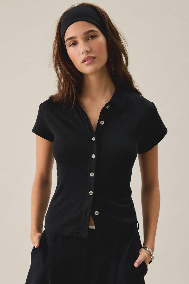 Kimchi Blue Dakota Pointelle Knit Short Sleeve Polo Top by KIMCHI BLUE