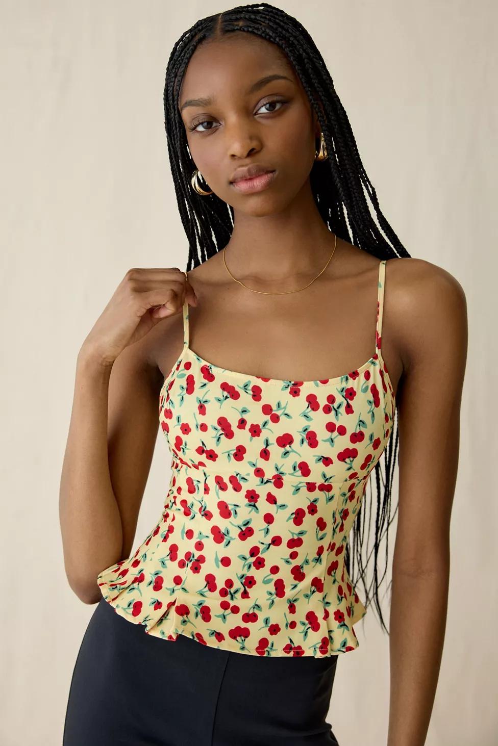 Kimchi Blue Good Luck Cherry Land Peplum Cami by KIMCHI BLUE