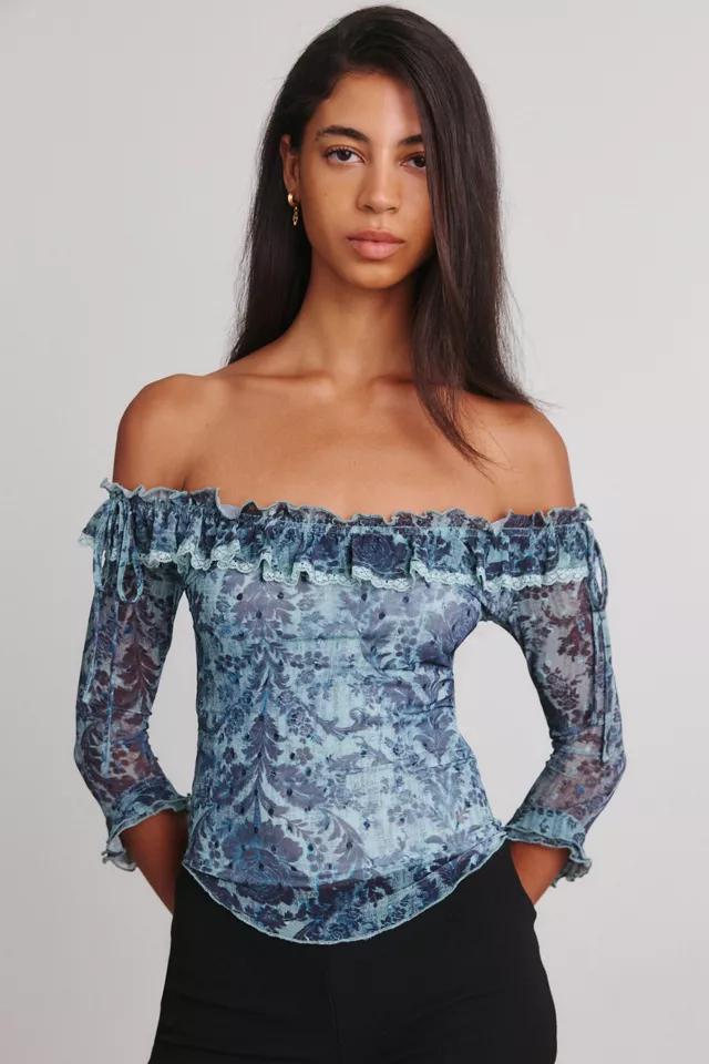 Kimchi Blue Josefina Mesh 3/4 Sleeve Off-The-Shoulder Top by KIMCHI BLUE