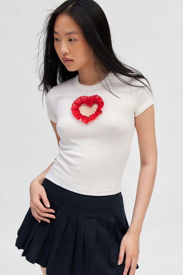 Kimchi Blue Lace Heart Cut Out Baby Tee by KIMCHI BLUE