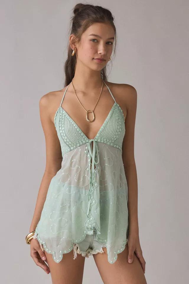 Kimchi Blue Leila Sheer Beaded Embroidered Flyaway Halter Top by KIMCHI BLUE