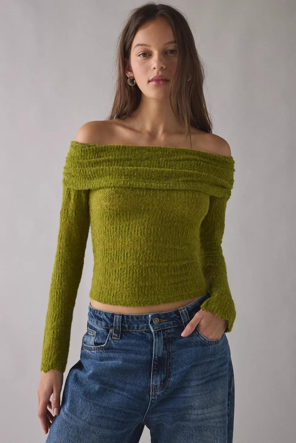 Kimchi Blue Lily Sheer Lace Long Sleeve Off-The-Shoulder Top by KIMCHI BLUE Kimchi Blue Lily Sheer Lace Long Sleeve Off-The-Shoulder Top by KIMCHI BLUE