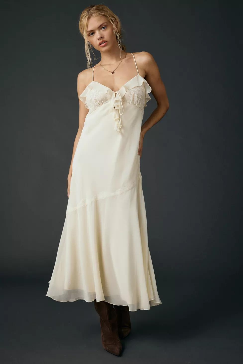 Kimchi Blue Lost In Time Asymmetric Ruffle Slip Midi Dress by KIMCHI BLUE