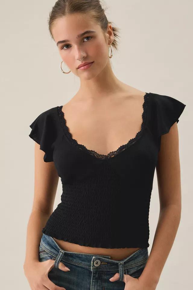 Kimchi Blue Only You Flutter Sleeve Lace Trim Pointelle Tee by KIMCHI BLUE