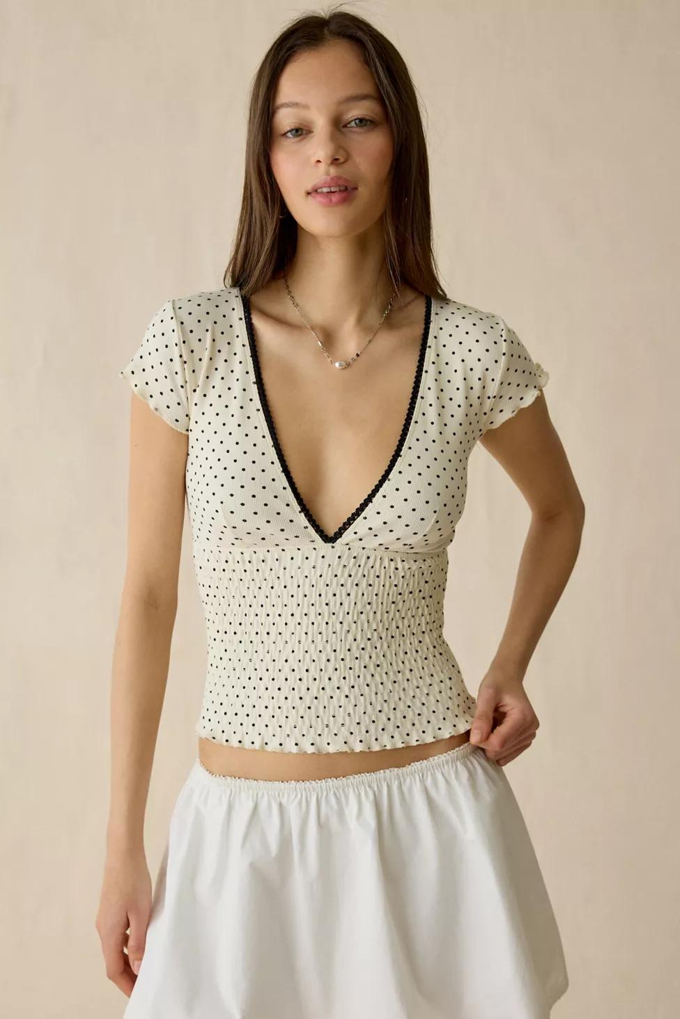 Kimchi Blue Only You Printed Smocked Short Sleeve Top by KIMCHI BLUE