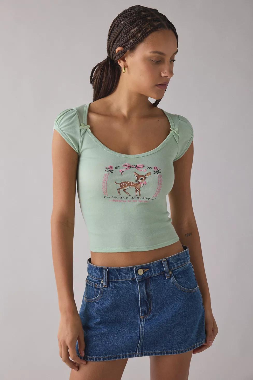 Kimchi Blue Ramona Coquette Graphic Puff Sleeve Baby Tee by KIMCHI BLUE