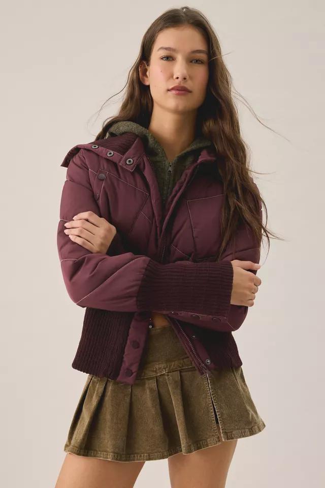 Kimchi Blue Reese Ribbed Trim Funnel Neck Puffer Jacket by KIMCHI BLUE