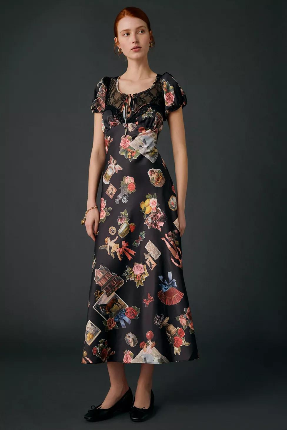 Kimchi Blue Romantic Sheer Lace Trim Satin Slip Maxi Dress by KIMCHI BLUE