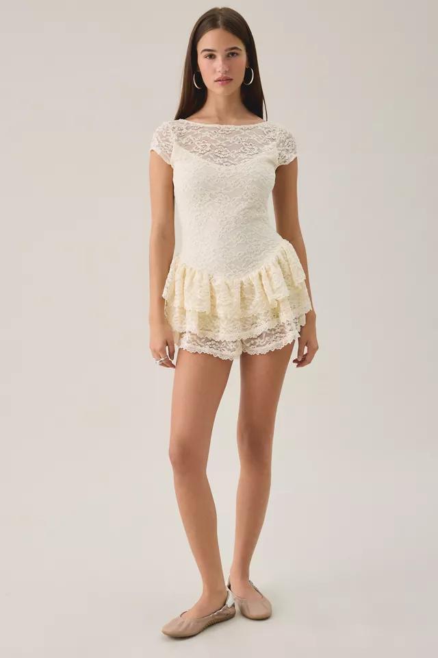 Kimchi Blue Ruffled Up Lace Short Sleeve Romper by KIMCHI BLUE