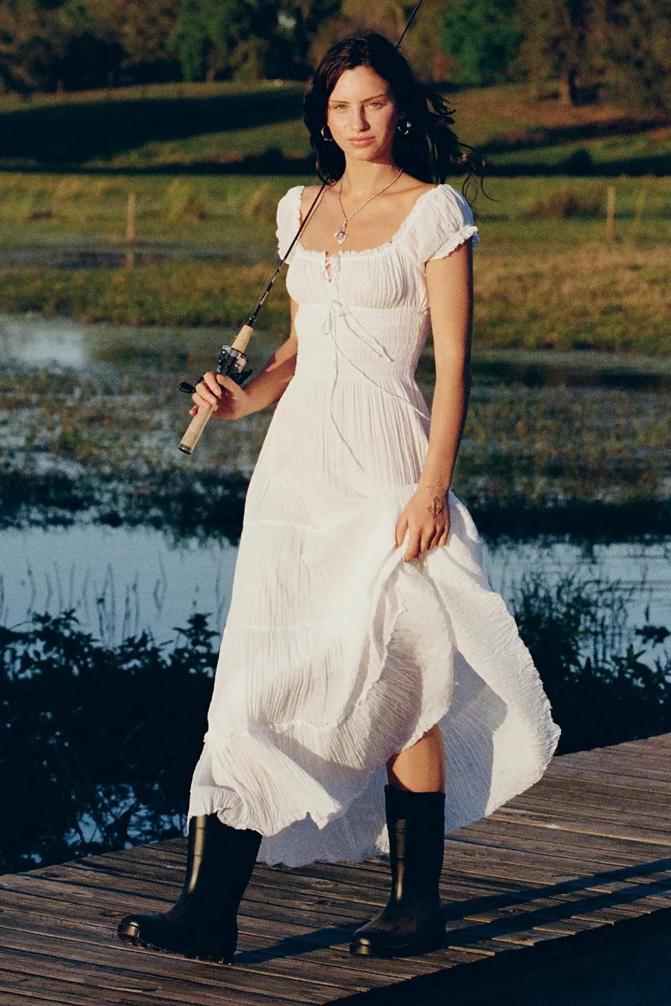 Kimchi Blue Sienna Cotton Smocked Milkmaid Maxi Dress by KIMCHI BLUE Kimchi Blue Sienna Cotton Smocked Milkmaid Maxi Dress by KIMCHI BLUE