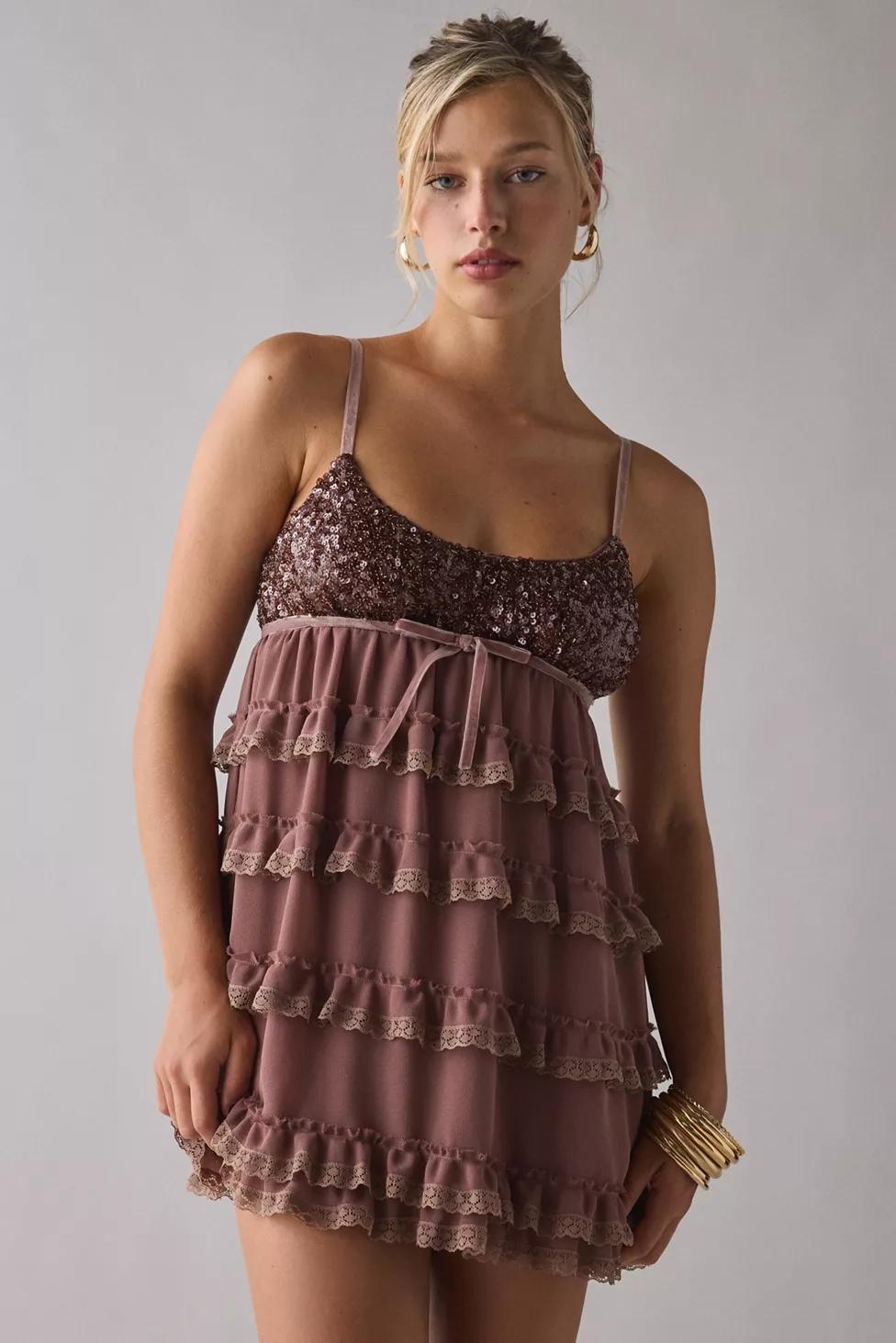 Kimchi Blue Tiered And Tied Ruffle Babydoll Romper by KIMCHI BLUE Kimchi Blue Tiered And Tied Ruffle Babydoll Romper by KIMCHI BLUE