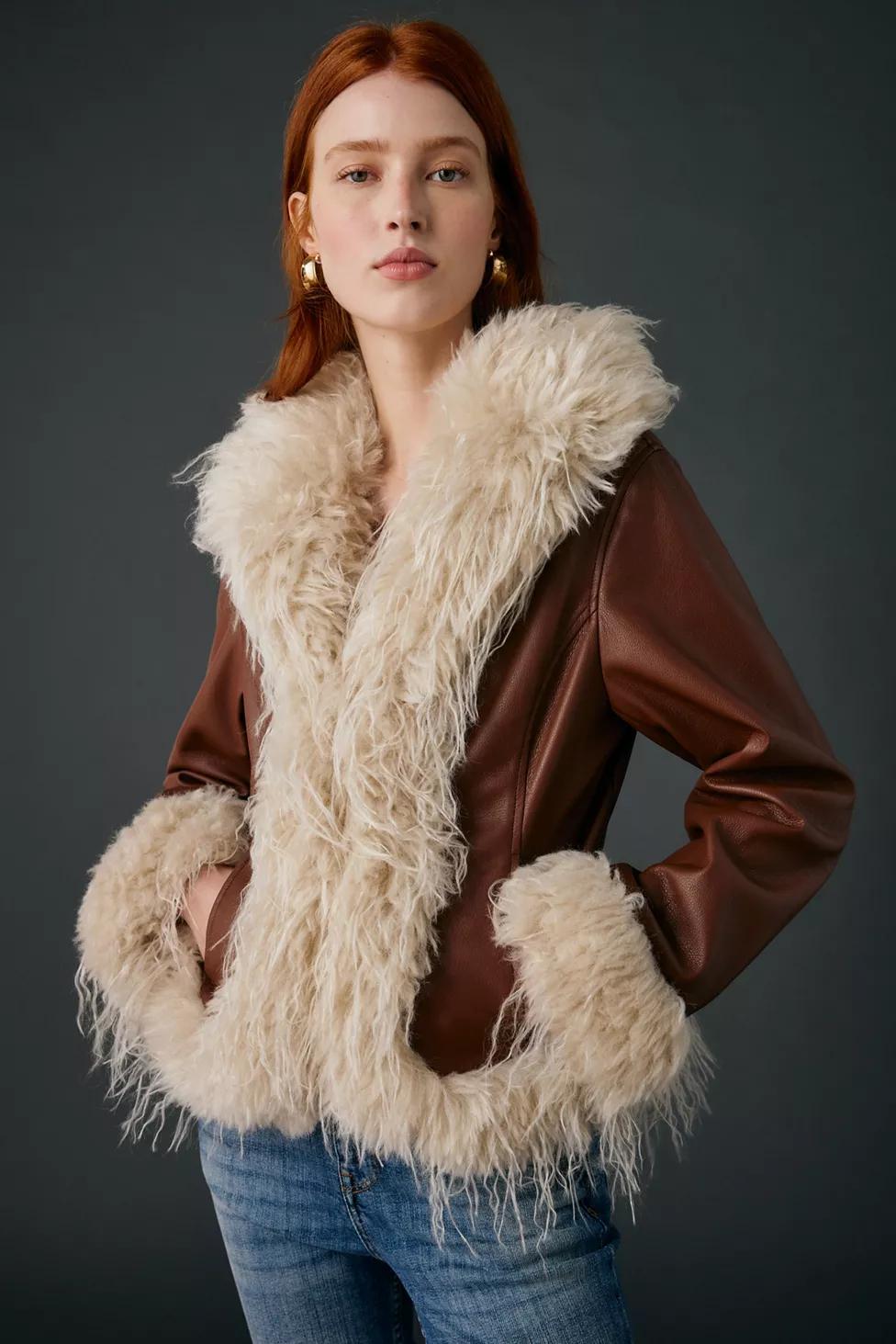 Kimchi Blue Tiffany Faux Leather + Faux Fur Trim Jacket by KIMCHI BLUE