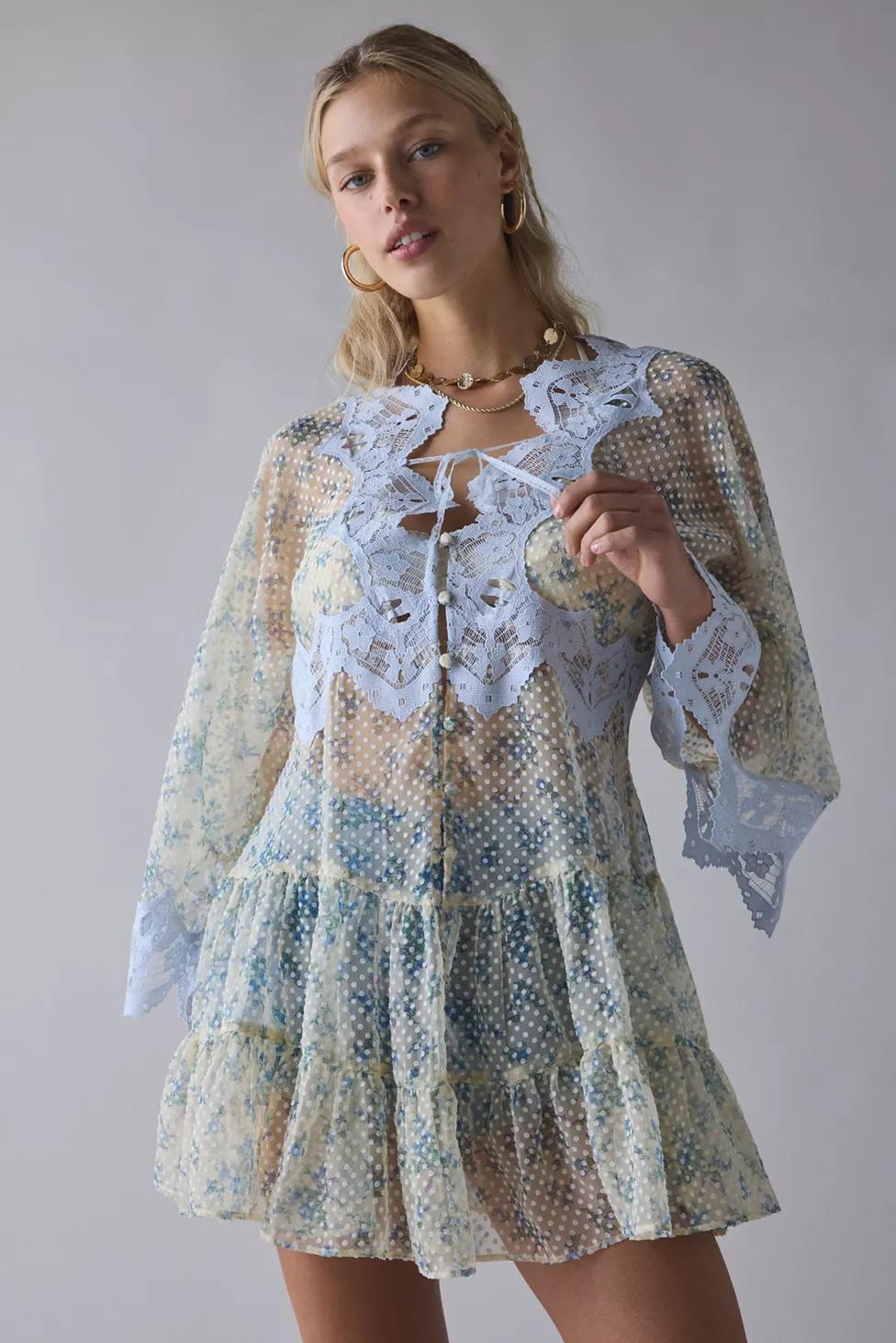 Kimchi Blue Waiting For You Sheer Long Sleeve Mini Dress by KIMCHI BLUE