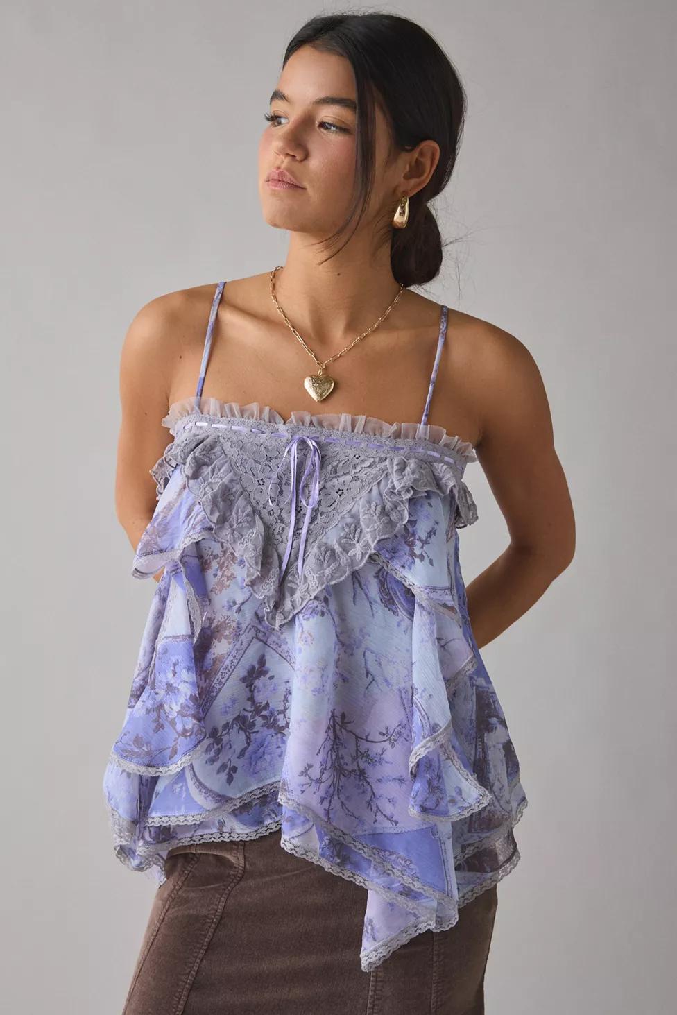 Kimchi Blue Willow Flounce Asymmetric Tiered Lace Trim Cami by KIMCHI BLUE