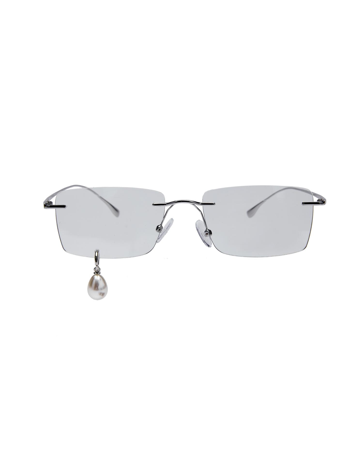 Frameless pearl tear square glasses by KIMHEKIM