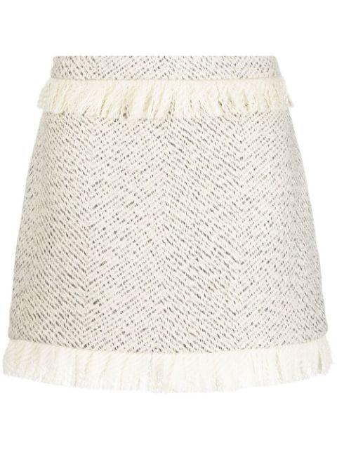 fringe-detail tweed mini skirt by KIMHEKIM