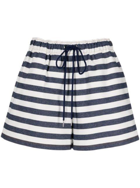stripe-print drawstring shorts by KIMHEKIM