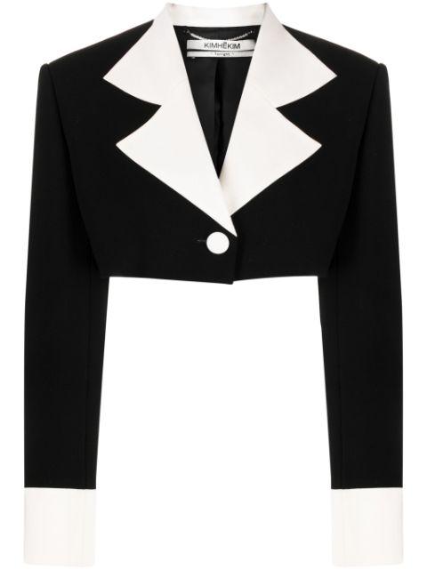 two-tone cropped jacket by KIMHEKIM