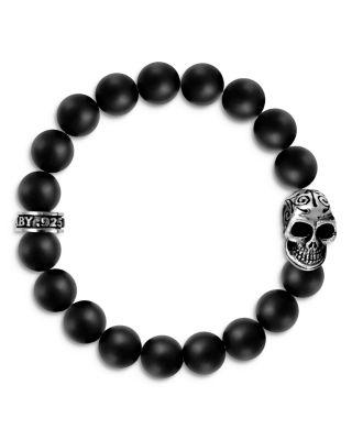 Black Onyx Bead Bracelet with Day of the Dead Skull by KING BABY STUDIO
