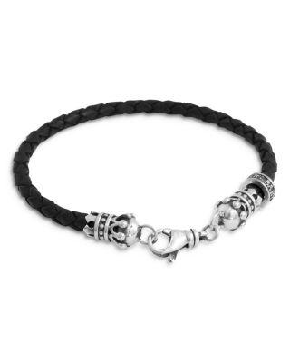 Small Leather Braided Sterling Silver Crown Bracelet by KING BABY STUDIO