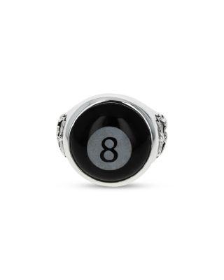 Sterling Silver High Roller Club Etched Onyx Eight Ball Ring by KING BABY STUDIO