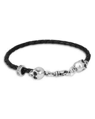 Thin Braided Leather Skull Bracelet by KING BABY STUDIO