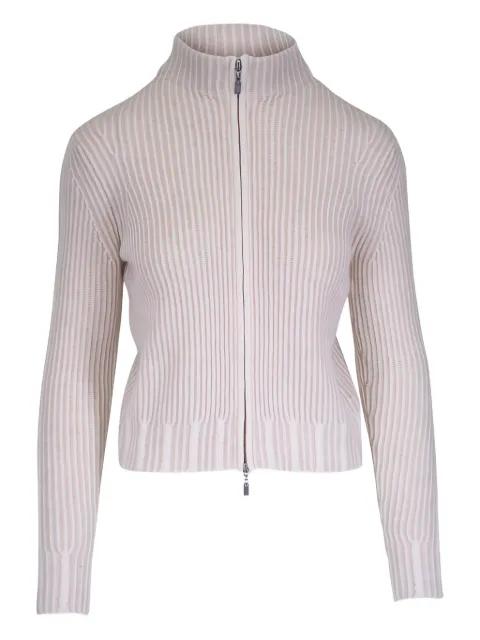 zip-up ribbed cardigan by KINROSS CASHMERE