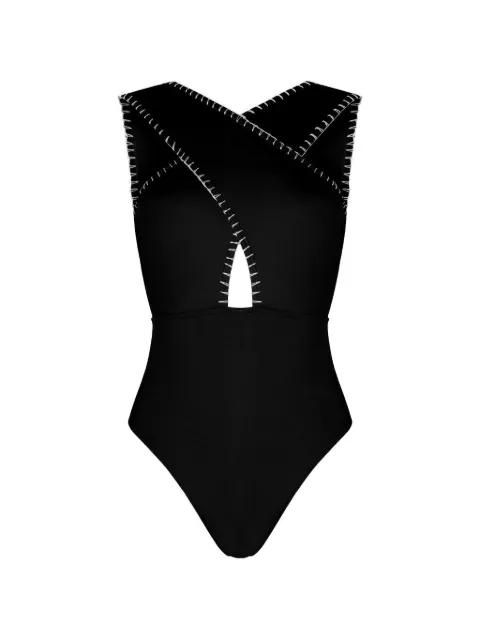 Coral hand-embroidered swimsuit by KIOHNE