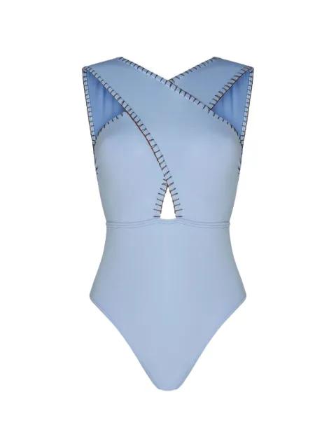 Coral hand-embroidered swimsuit by KIOHNE