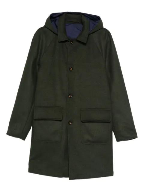 hoodied flap-pocket coat by KIRED