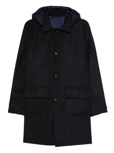 hoodied flap-pocket coat by KIRED
