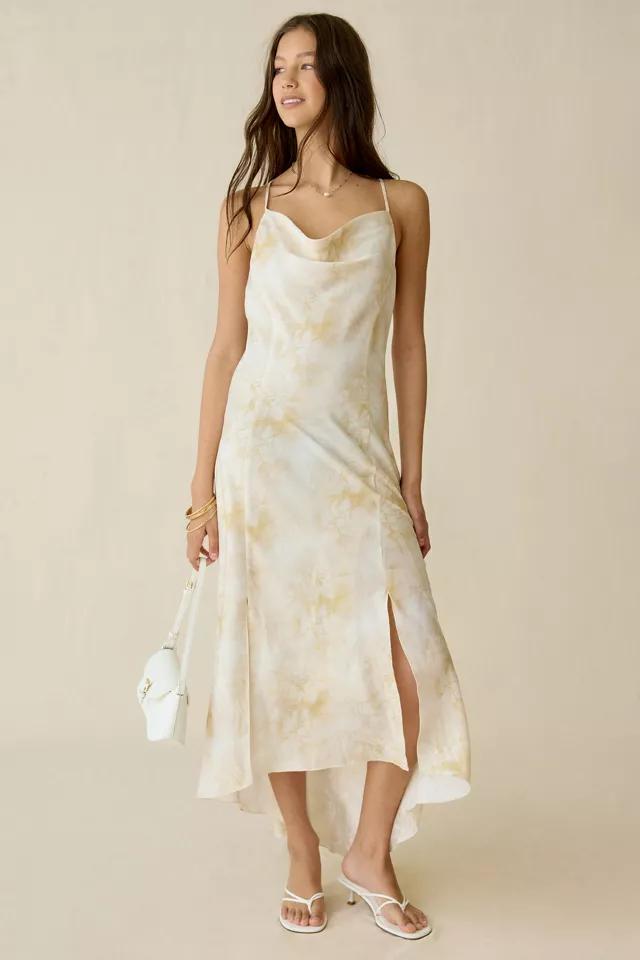 Kiss The Sky Botanical Printed Satin High-Low Maxi Dress by KISS THE SKY
