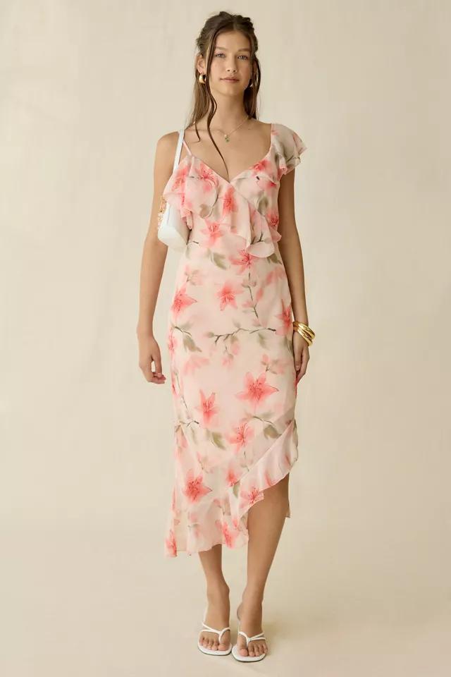 Kiss The Sky Carrie Asymmetric Ruffle Chiffon Midi Dress by KISS THE SKY