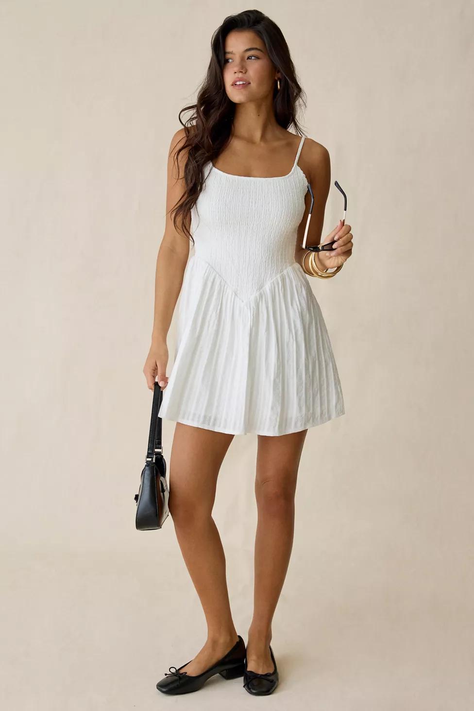 Kiss The Sky Hayley Shirred Seersucker V-Waist Mini Dress by KISS THE SKY