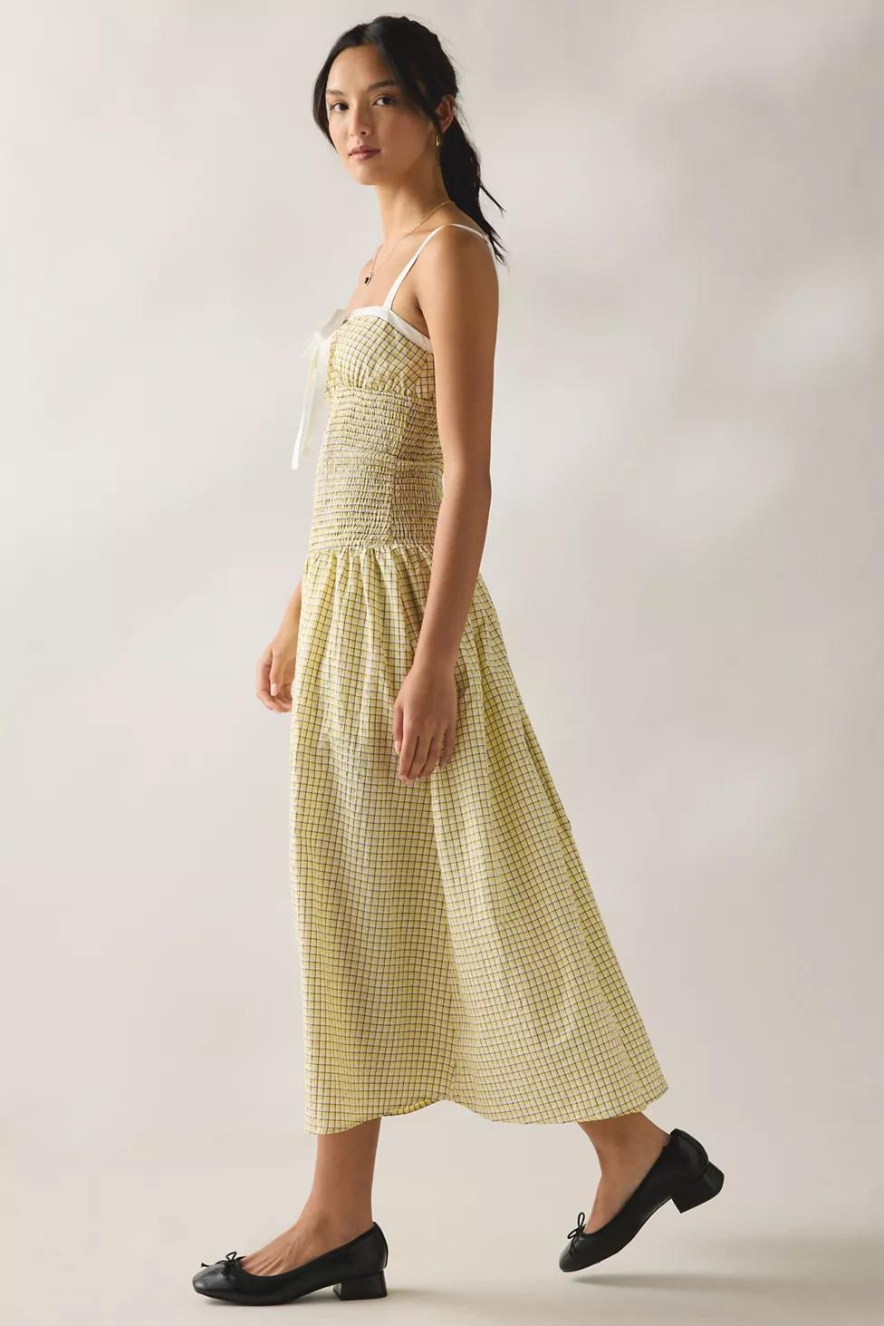 Kiss The Sky Jules Seersucker Shirred Drop Waist Maxi Dress by KISS THE SKY