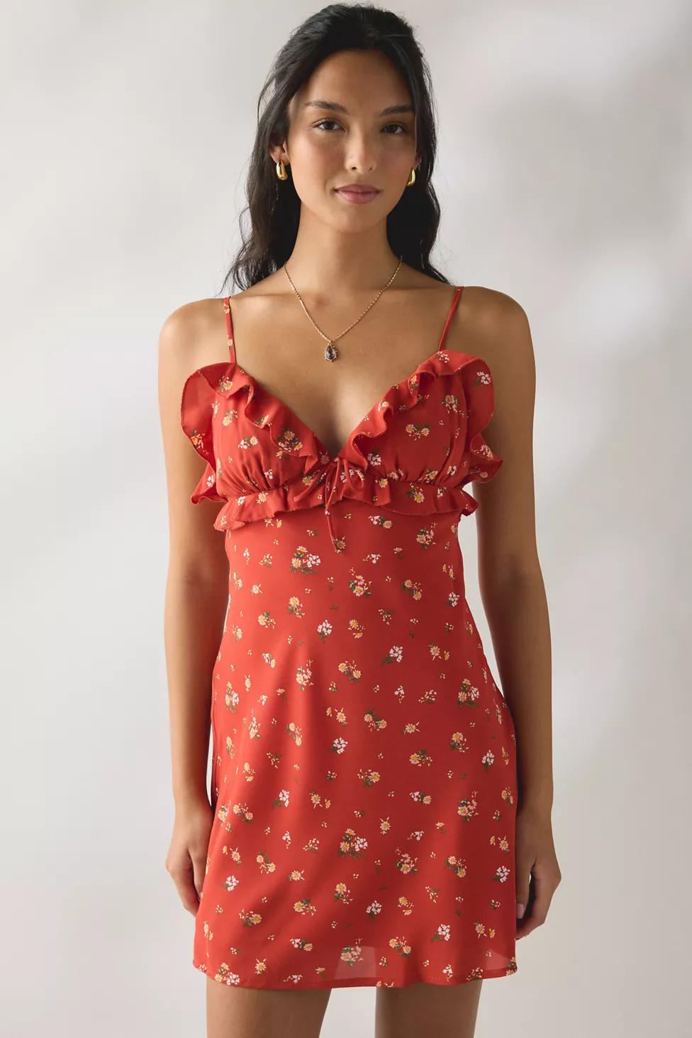 Kiss The Sky Uma Ruffle Floral Slip Mini Dress by KISS THE SKY