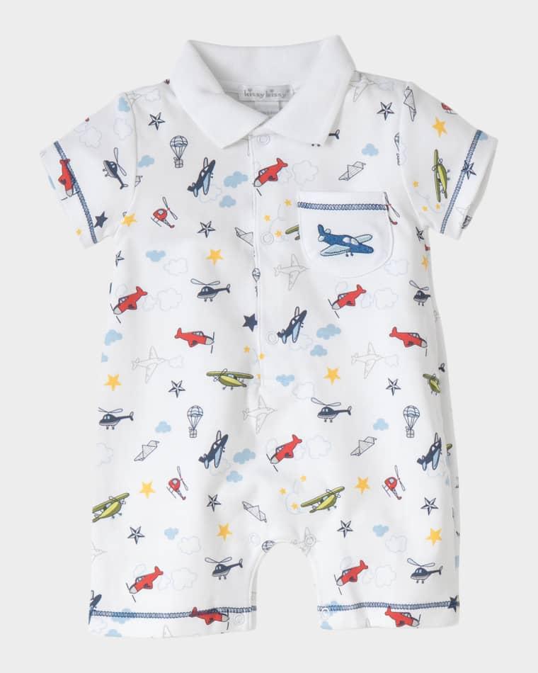 Boy's Aviator Print Short-Sleeve Polo Romper, Size 0-3M by KISSY KISSY