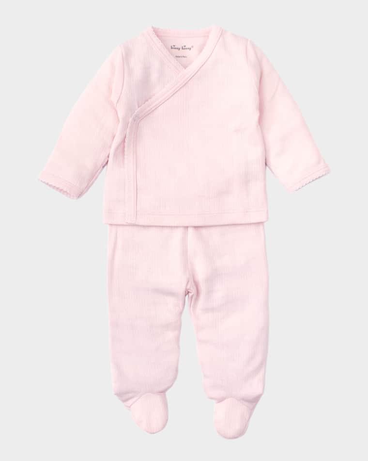 Kid's Pointelle Cross Tee and Footed Pants, Size Preemie by KISSY KISSY