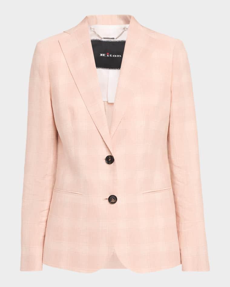 Check Linen Single-Breasted Jacket by KITON
